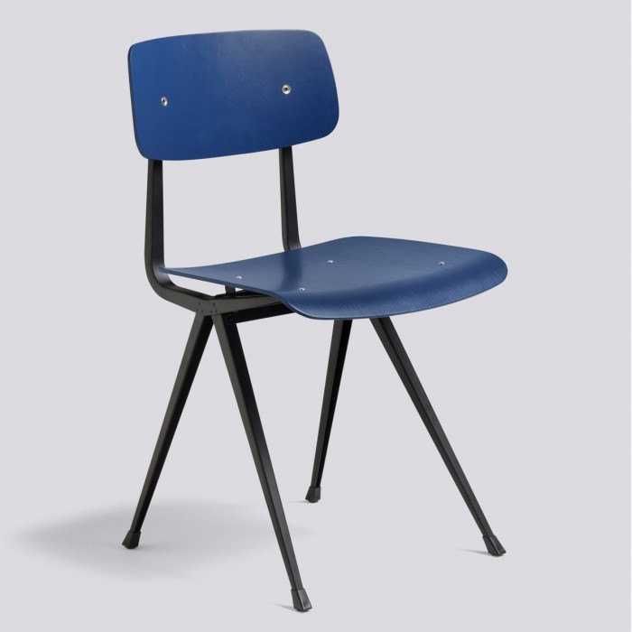 RESULT chair black powder coated steel -  Dark Blue stained oak