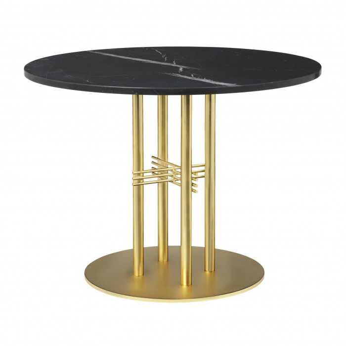 Table TS Ø80 cm marbre noir/pied laiton