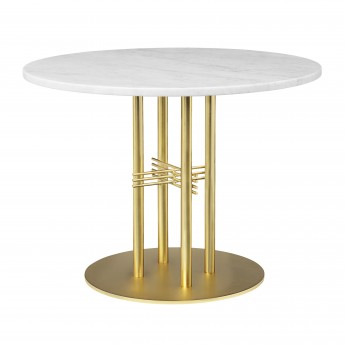 Table TS Ø80 cm marbre vert/pied laiton
