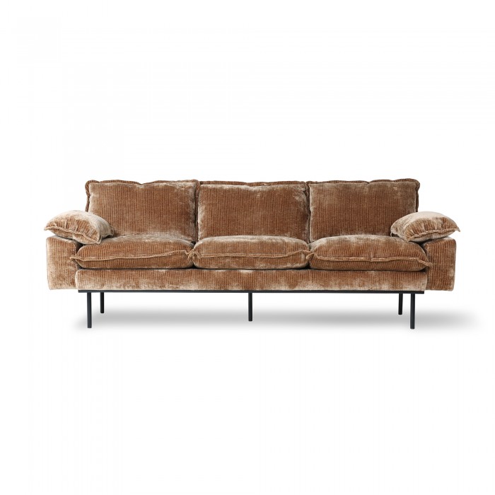 Aged velvet RETRO 3 seater sofa brown