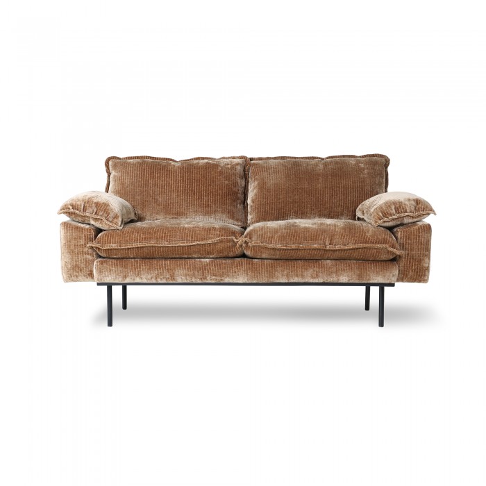 Aged velvet RETRO 2 seater sofa brown